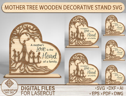Mother's Love Family Tree Heart Sign SVG for xTool and LightBurn
