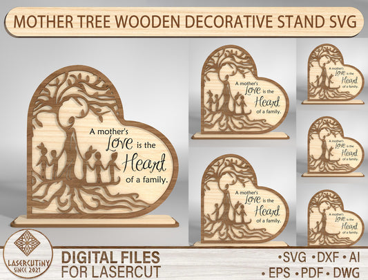 Mother's Love Family Tree Heart Sign SVG for xTool and LightBurn