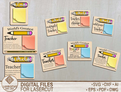 Personalized Teacher Sticky Note Holder SVG Laser Cut File for Glowforge and xTool