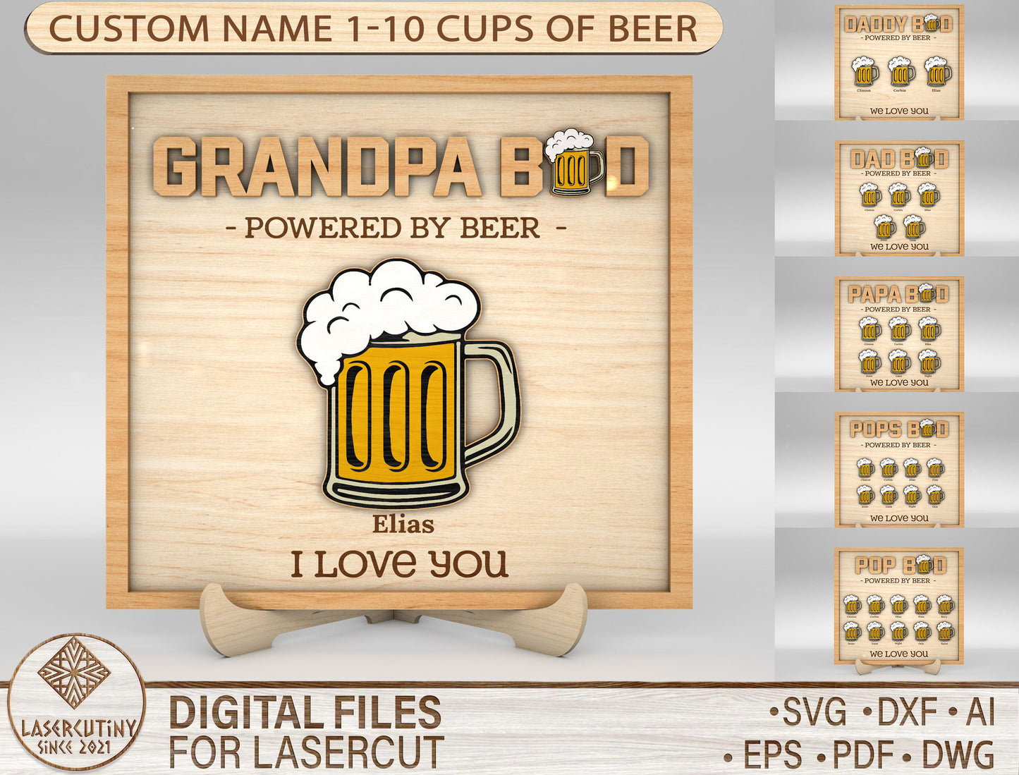 Grandpa Powered by Beer Sign SVG Laser Cut File for Glowforge and xTool