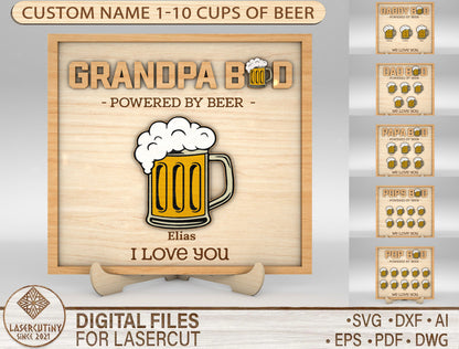 Grandpa Powered by Beer Sign SVG Laser Cut File for Glowforge and xTool
