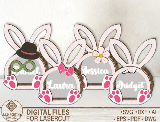 Personalized Easter Bunny Basket Laser Cut File – Wooden Easter Decor SVG – Custom Name Bunny Candy Container