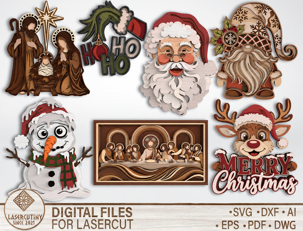 Christmas 3D Layered SVG Multilayer Holiday Laser Cut Designs