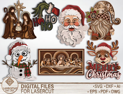 Christmas 3D Layered SVG Multilayer Holiday Laser Cut Designs