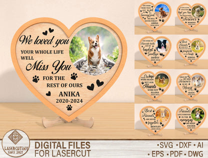 Heart Pet Memorial SVG Bundle Photo Frame for Glowforge and xTool