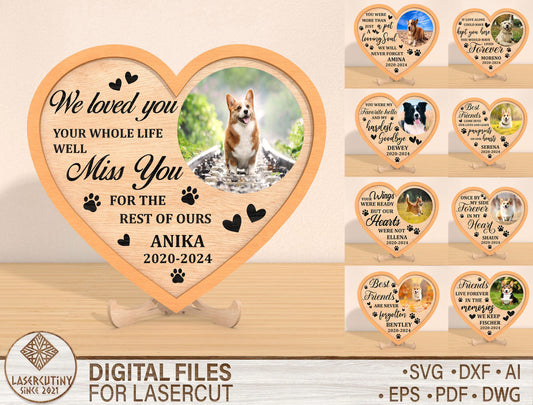 Heart Pet Memorial SVG Bundle Photo Frame for Glowforge and xTool