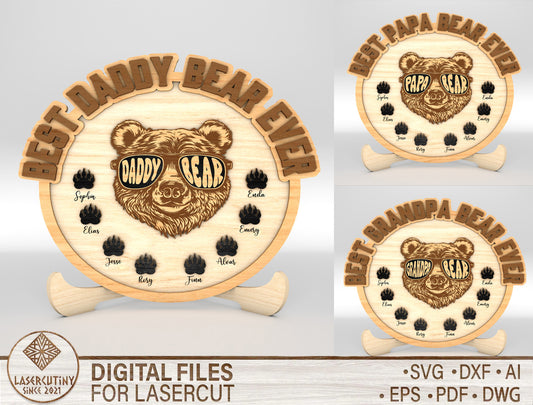 Personalized Daddy Bear Ever SVG Laser Cut File for Glowforge and xTool