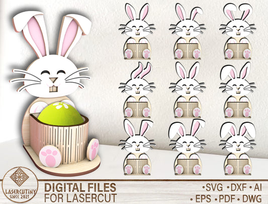 Cute Easter Bunny Egg Holder SVG Wooden Spring for LightBurn and xTool