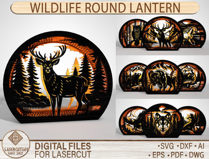 Wildlife Round Lantern SVG Bundle Laser Cut File for Glowforge and LightBurn