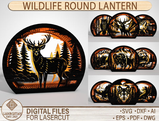 Wildlife Round Lantern SVG Bundle Laser Cut File for Glowforge and LightBurn