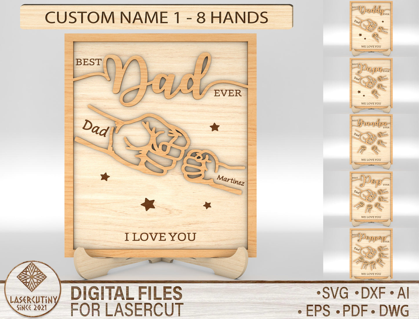 Personalized Dad Hands Multilayer SVG for Glowforge and xTool