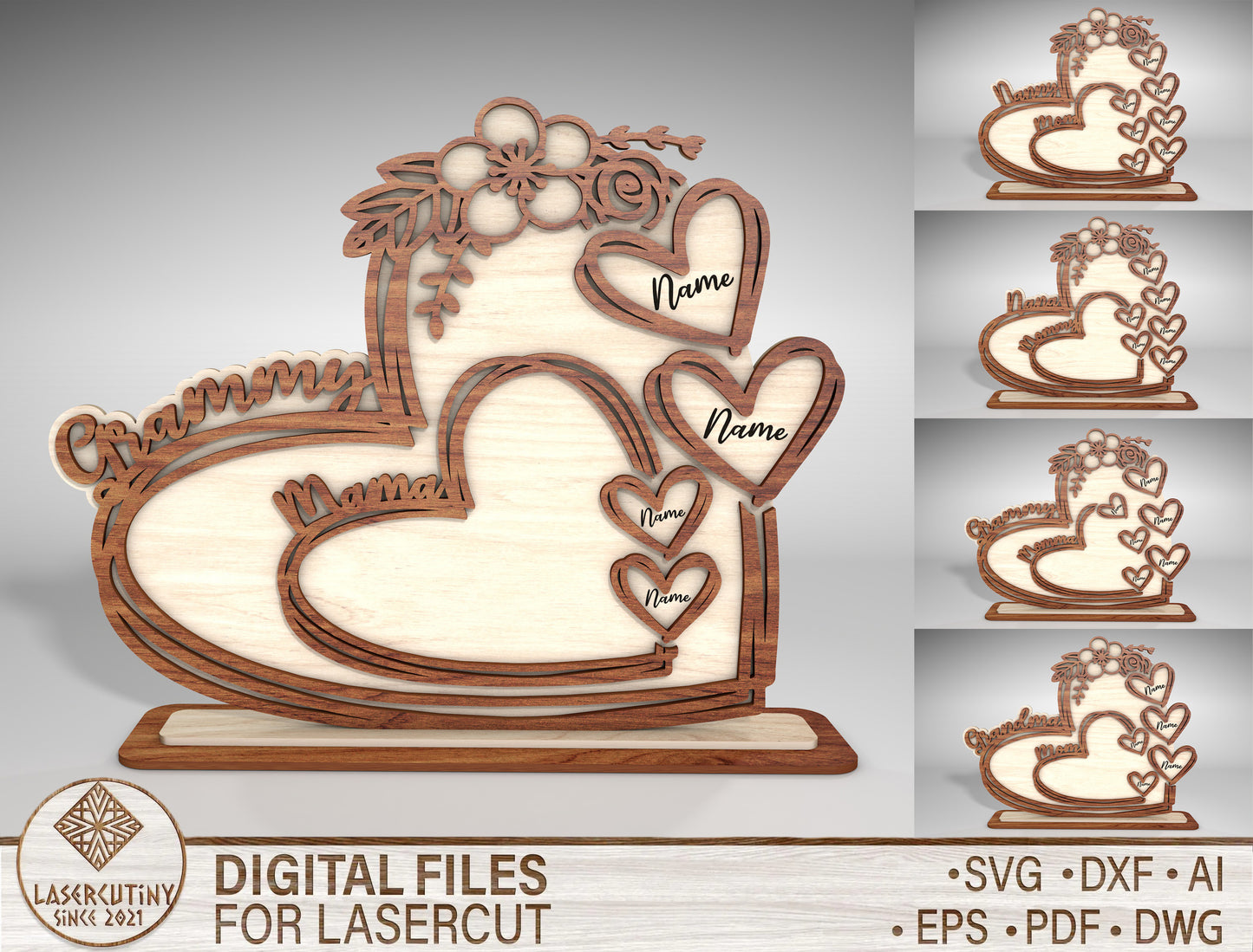 Personalized Mom Heart Floral Sign SVG for Glowforge and xTool