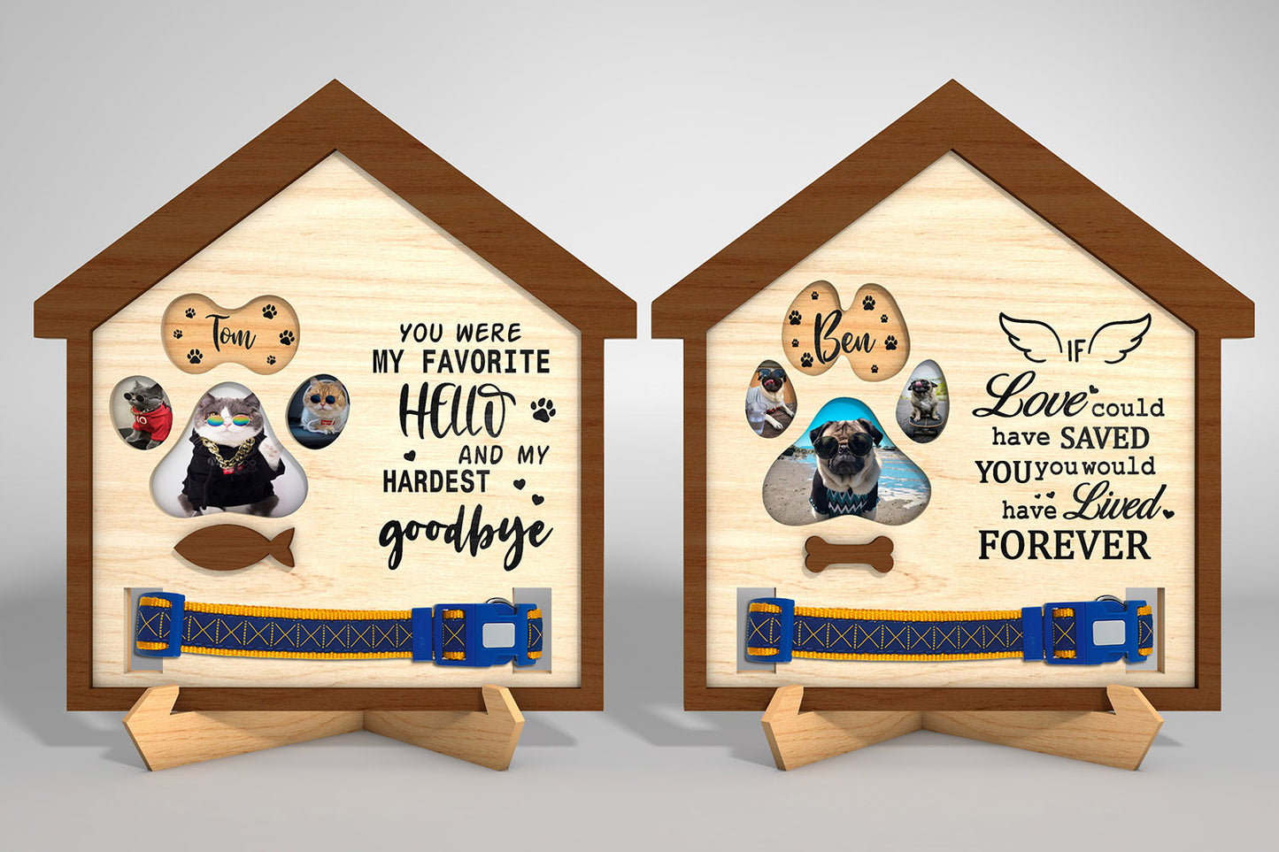 Pet Memorial Collar Holder SVG Dog Remembrance Tabletop Sign Laser Cut File for LightBurn