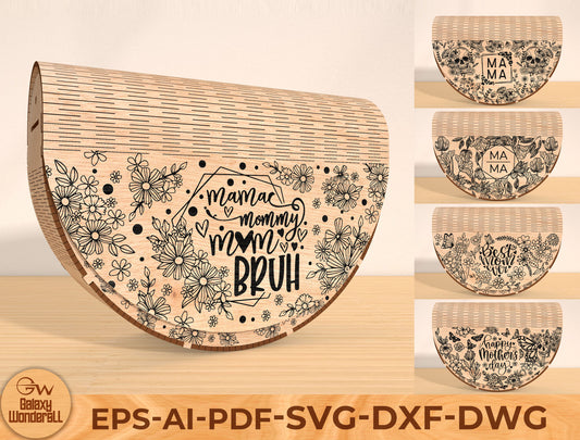 Mother’s Day Floral Wooden Chest Laser Cut File Bundle 5 Designs | Curved Gift Box SVG | Engraved Floral Style | Glowforge, xTool, LightBurn Compatible