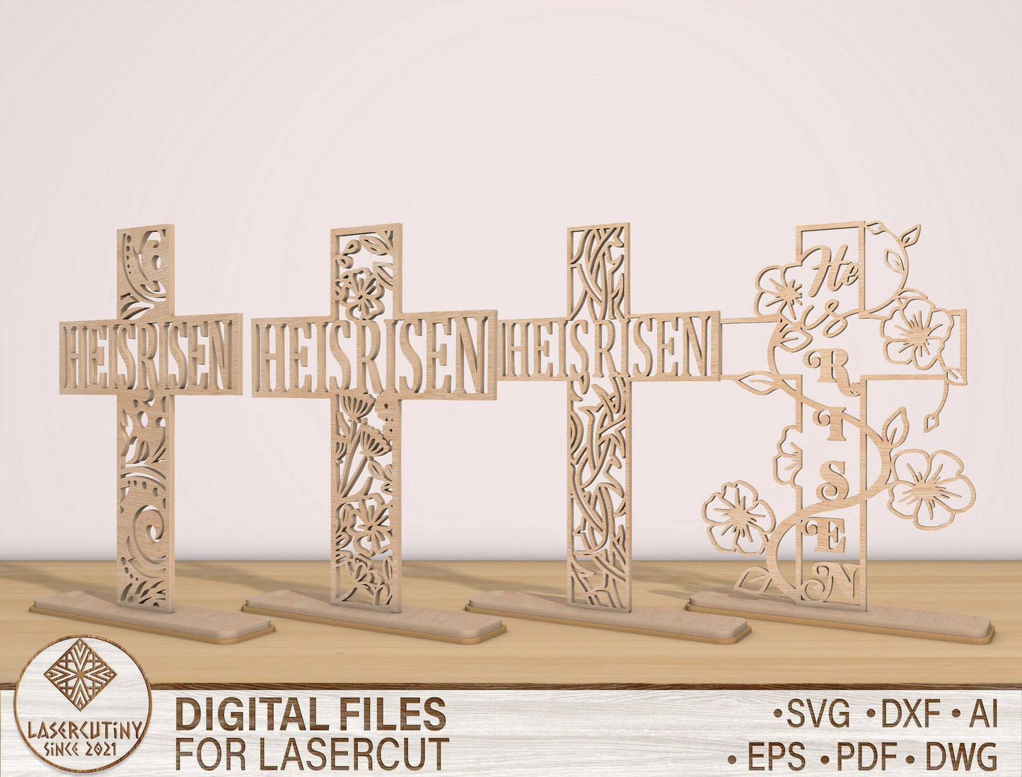 He Is Risen Jesus Cross Decor SVG Bundle 4 Designs for Glowforge and xTool
