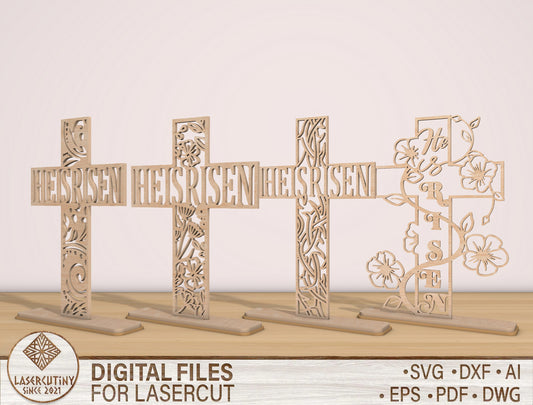 He Is Risen Jesus Cross Decor SVG Bundle 4 Designs for Glowforge and xTool