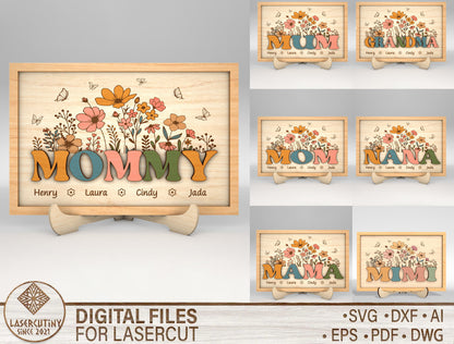 Personalized Mom Grandma Nana Floral Frame Sign SVG for Glowforge and LightBurn