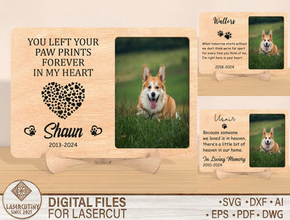 Pet Memorial Paw Print Heart Photo Frame SVG for Glowforge and xTool