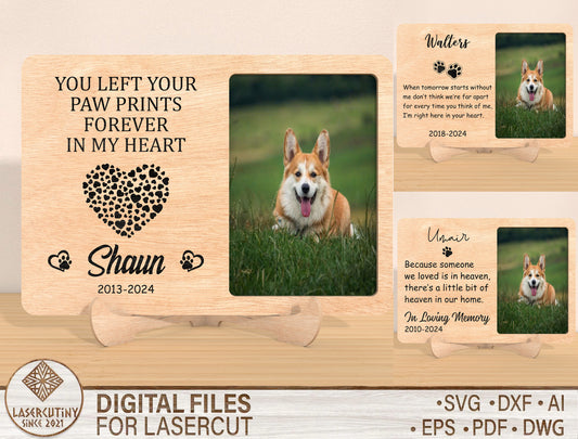 Pet Memorial Paw Print Heart Photo Frame SVG for Glowforge and xTool
