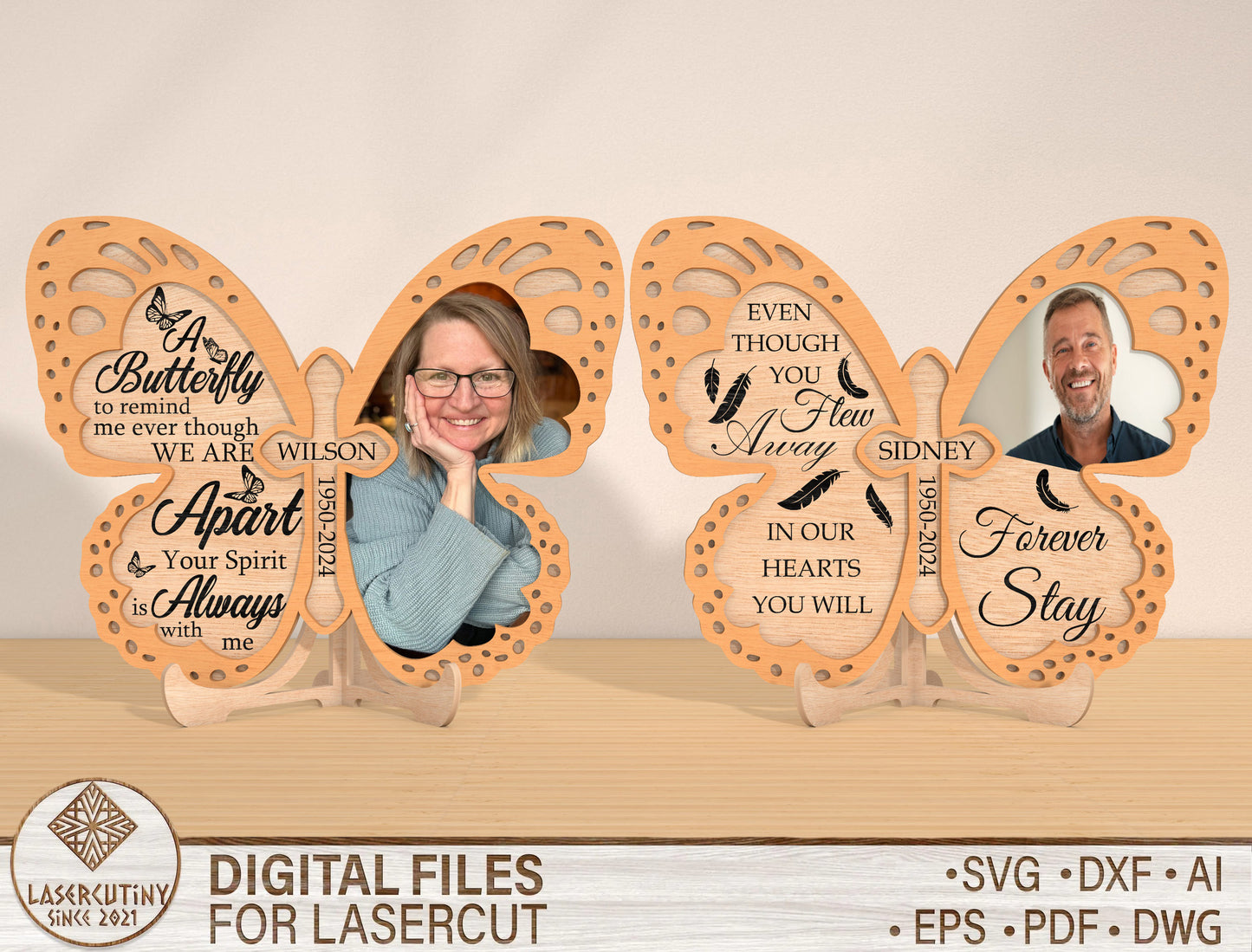 Butterfly Cross Memorial SVG Christian Photo Frame Laser Cut File