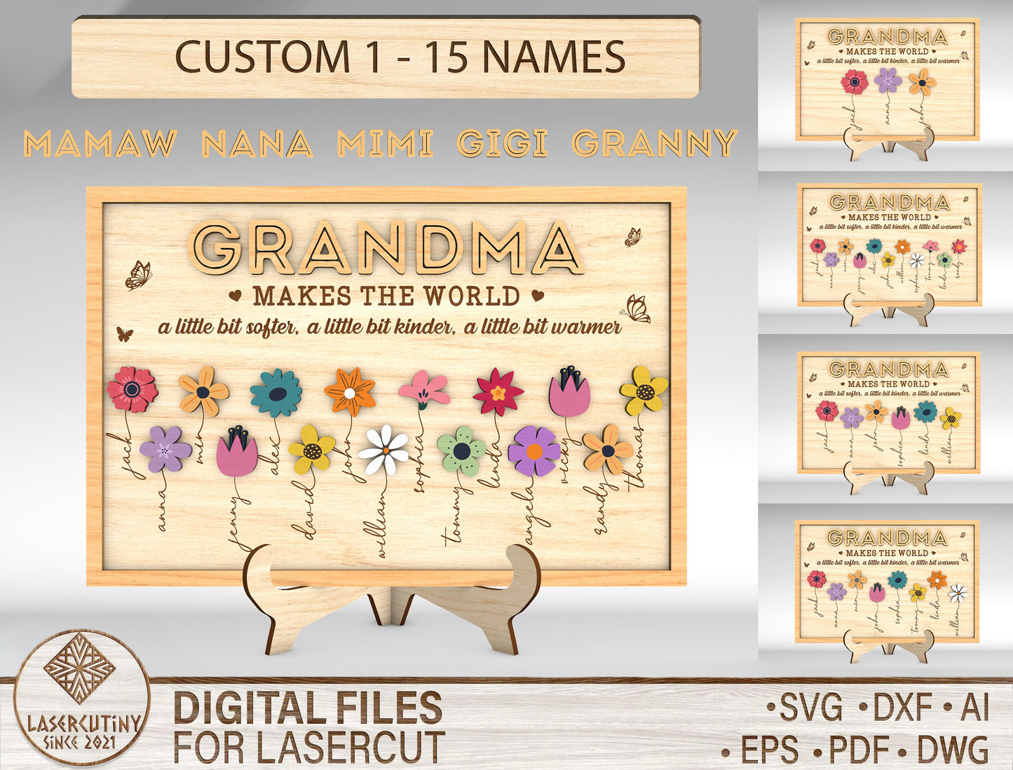 Custom Name Birth Flower Grandma Sign SVG for xTool and LightBurn