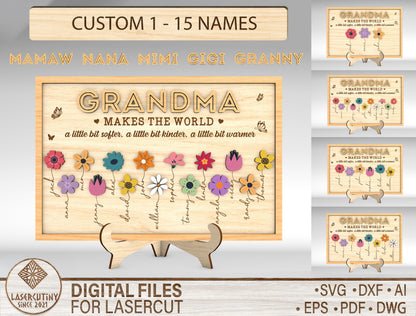 Custom Name Birth Flower Grandma Sign SVG for xTool and LightBurn