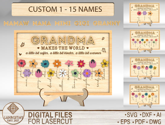 Custom Name Birth Flower Grandma Sign SVG for xTool and LightBurn