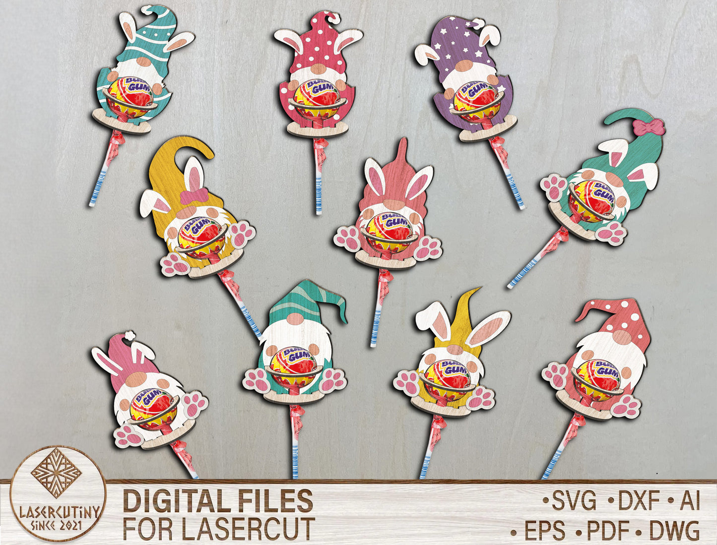 Easter Gnome Lollipop Holder SVG Bundle 10 Spring Candy for LightBurn and xTool