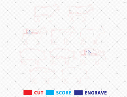 Multilayer Farm Animal Scene SVG Laser Cut File for Glowforge and xTool