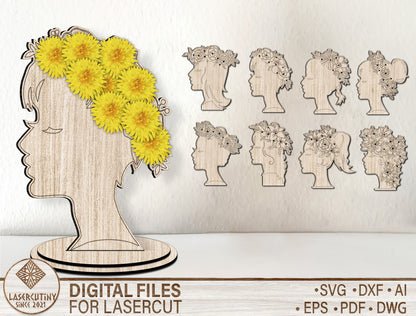 Floral Woman Stand SVG Botanical Female Silhouette for Glowforge