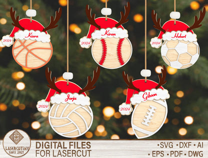 Personalized Sports Christmas Ornament SVG Laser Cut File