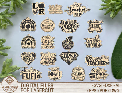 Teacher Keychain Bundle SVG Laser Cut File for Glowforge and xTool