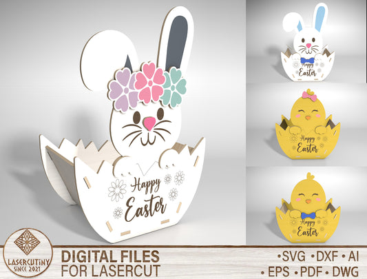 Easter Bunny Treat Box SVG Spring Gift Holder Happy Easter for LightBurn