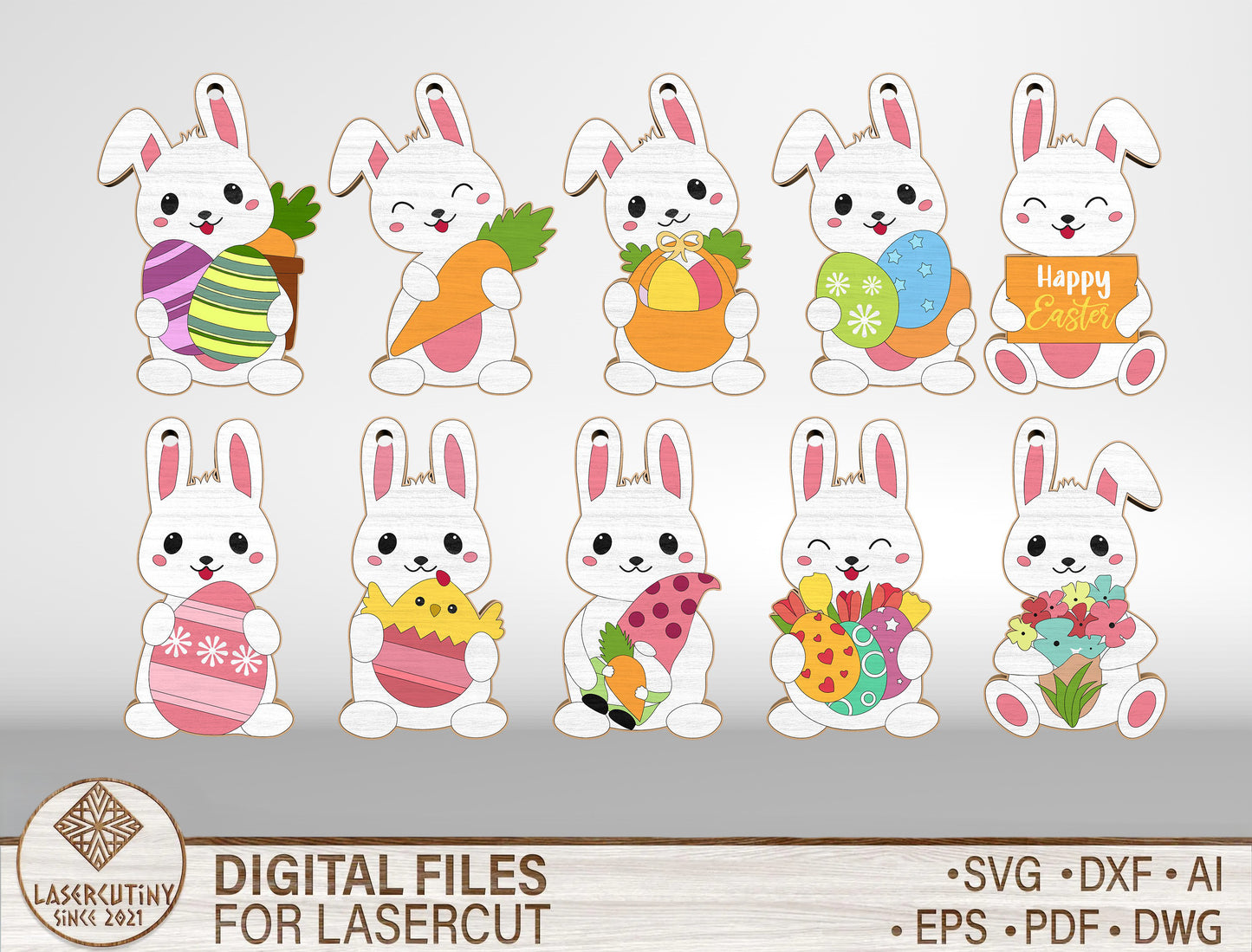 Easter Bunny Earrings SVG Set 10 Designs Cute Jewelry for LightBurn and xTool