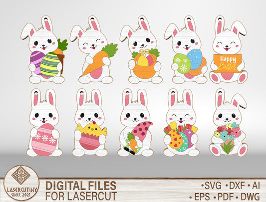 Easter Bunny Earrings SVG Set 10 Designs Cute Jewelry for LightBurn and xTool