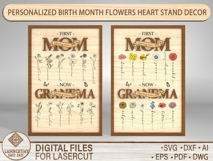 Birth Month Flower Frame SVG Mom to Grandma Bundle for LightBurn