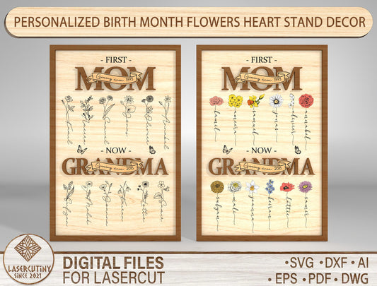 Birth Month Flower Frame SVG Mom to Grandma Bundle for LightBurn