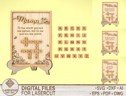 Custom Name Crossword Mama Sign SVG for LightBurn and Glowforge