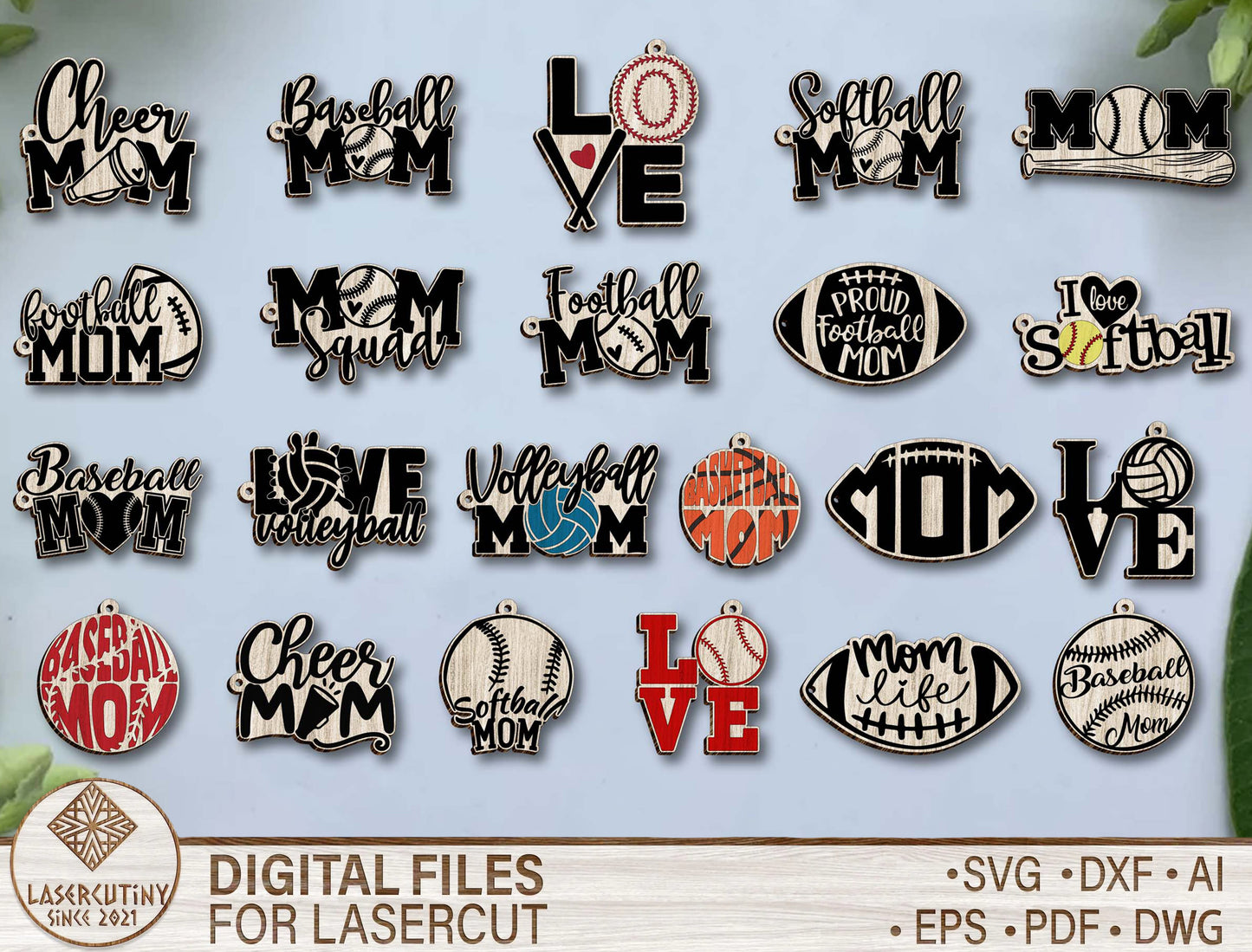 Sports Mom Keychain SVG Bundle Laser Cut File for Glowforge and xTool