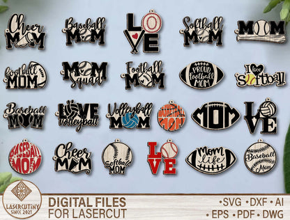 Sports Mom Keychain SVG Bundle Laser Cut File for Glowforge and xTool