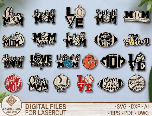 Sports Mom Keychain SVG Bundle Laser Cut File for Glowforge and xTool