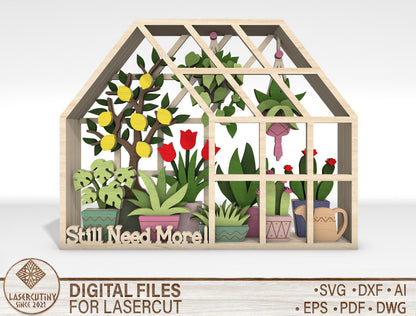 Multilayer Greenhouse Plant SVG Laser Cut File for Glowforge and LightBurn