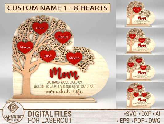 Personalized Mom Heart Tree Family Sign SVG for Glowforge