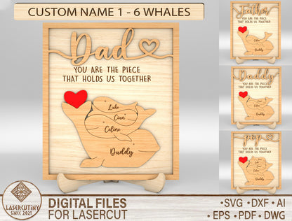Dad Whale Family Custom Name Sign SVG Laser Cut File for LightBurn and xTool