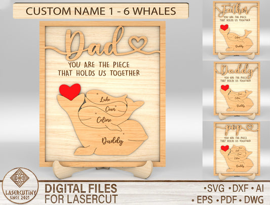 Dad Whale Family Custom Name Sign SVG Laser Cut File for LightBurn and xTool