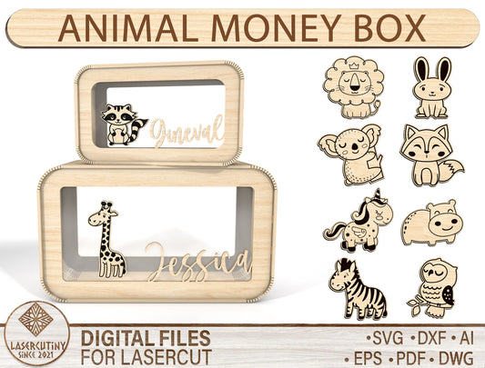 Personalized Animal Money Box SVG Laser Cut File for Glowforge and xTool