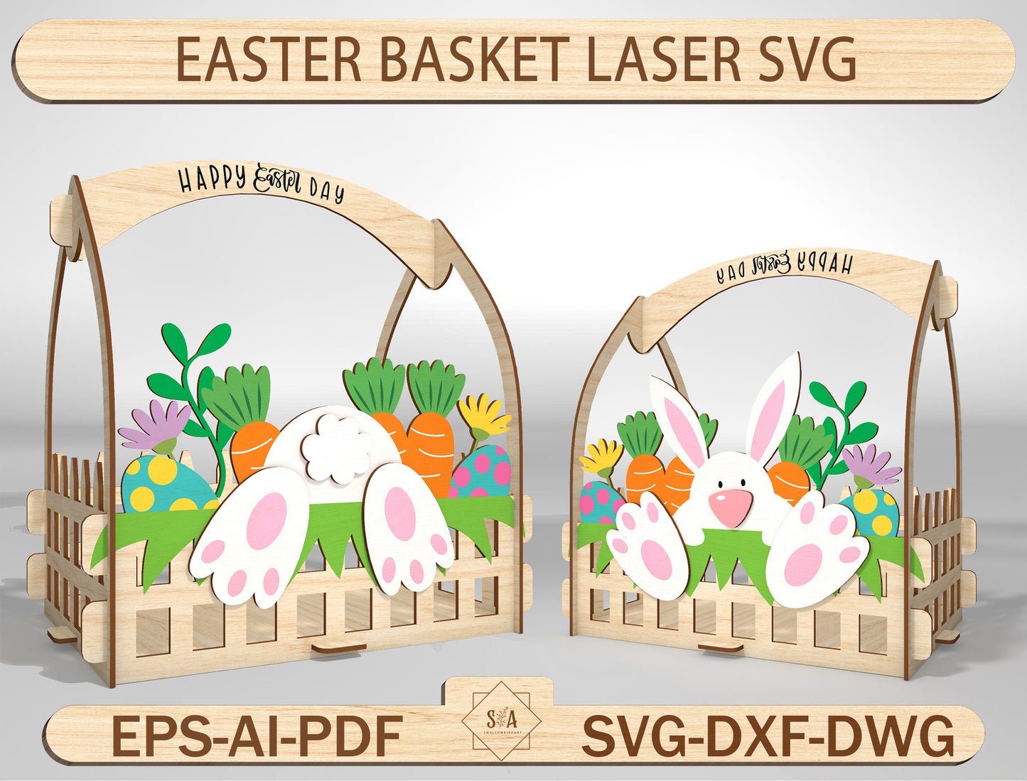 Bunny Easter Basket Holder SVG Spring 2 Designs for LightBurn and Glowforge