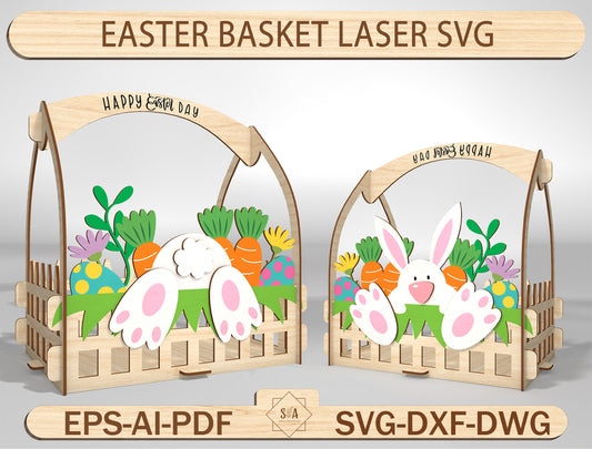 Bunny Easter Basket Holder SVG Spring 2 Designs for LightBurn and Glowforge