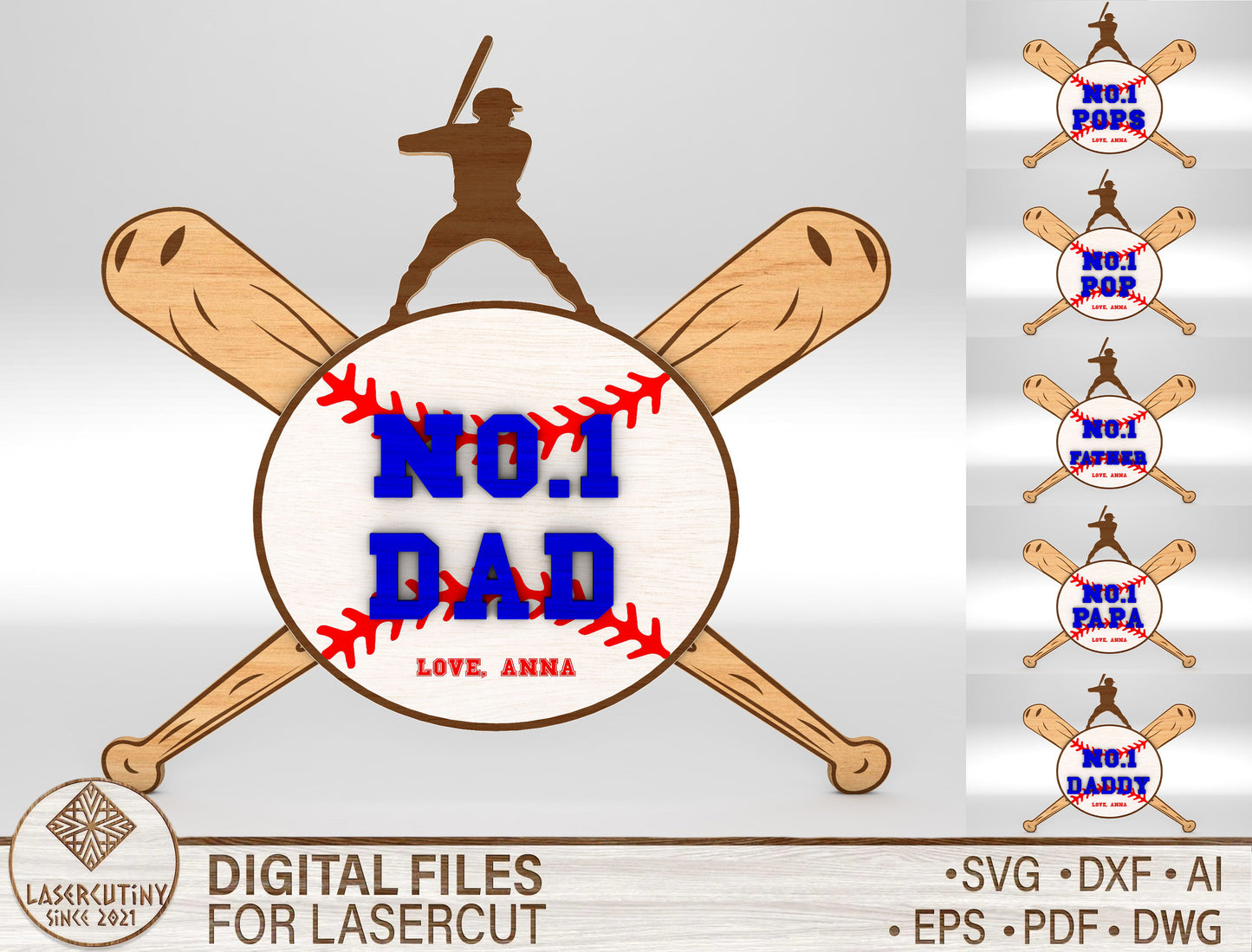 No.1 Dad Baseball Sports Sign SVG Laser Cut File for Glowforge and xTool