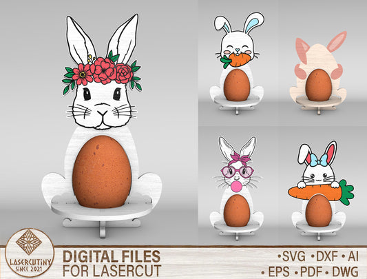 Bunny Egg Holder Stand SVG Easter Tabletop 5 Designs for Glowforge and xTool